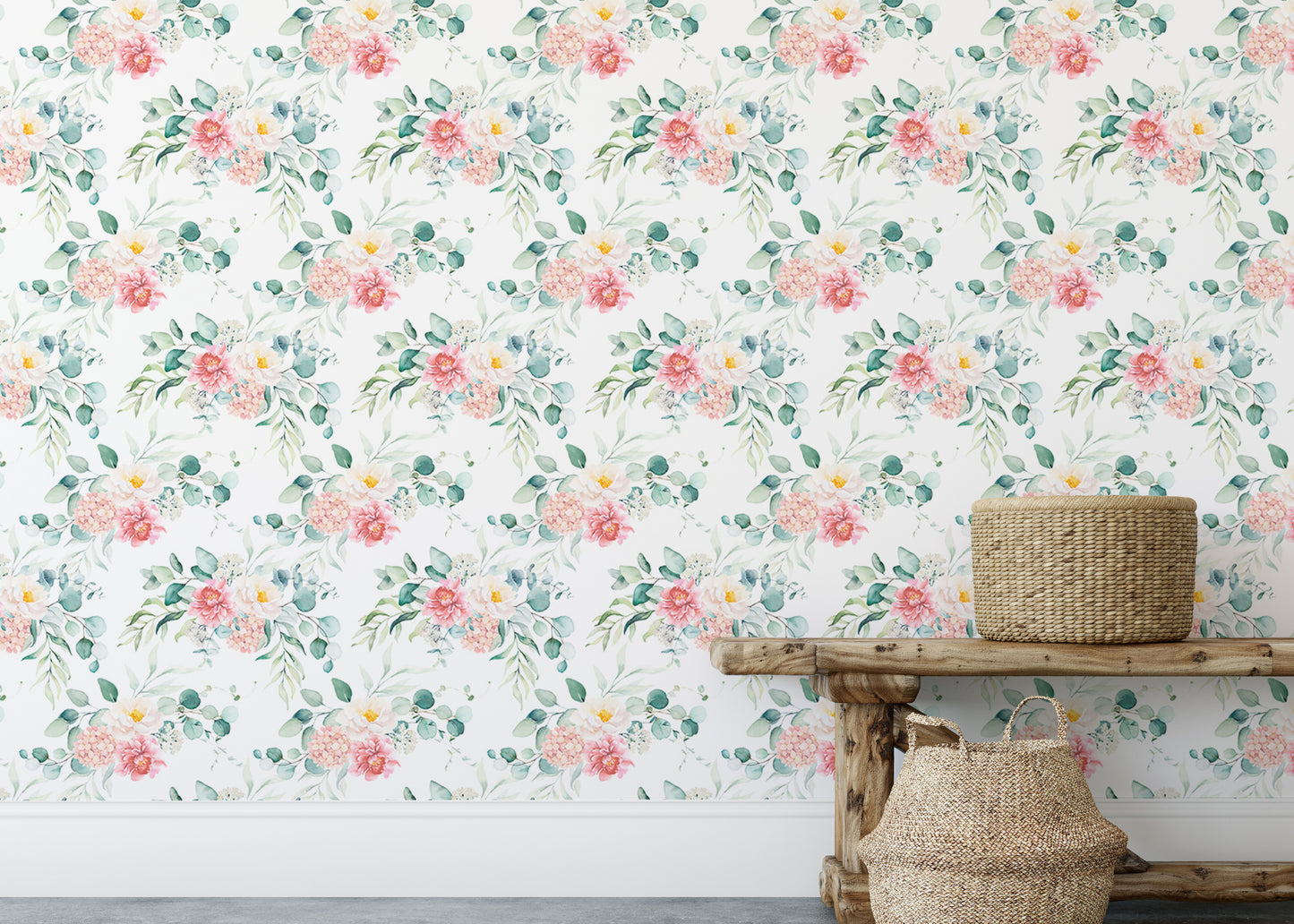 Pink Floral Peel and Stick Leaves Wallpaper For Walls