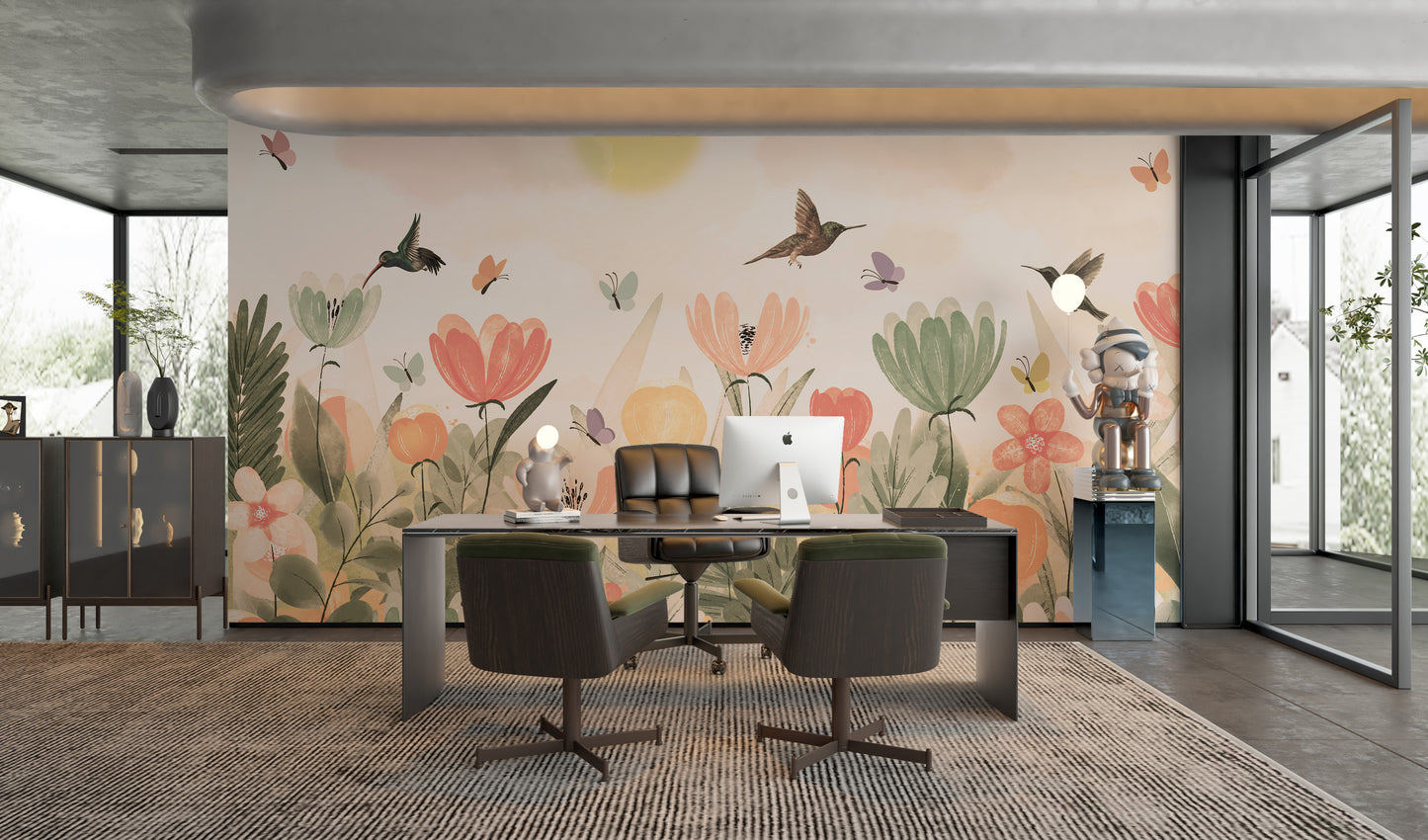 Vibrant hummingbird haven mural for stylish wall decoration