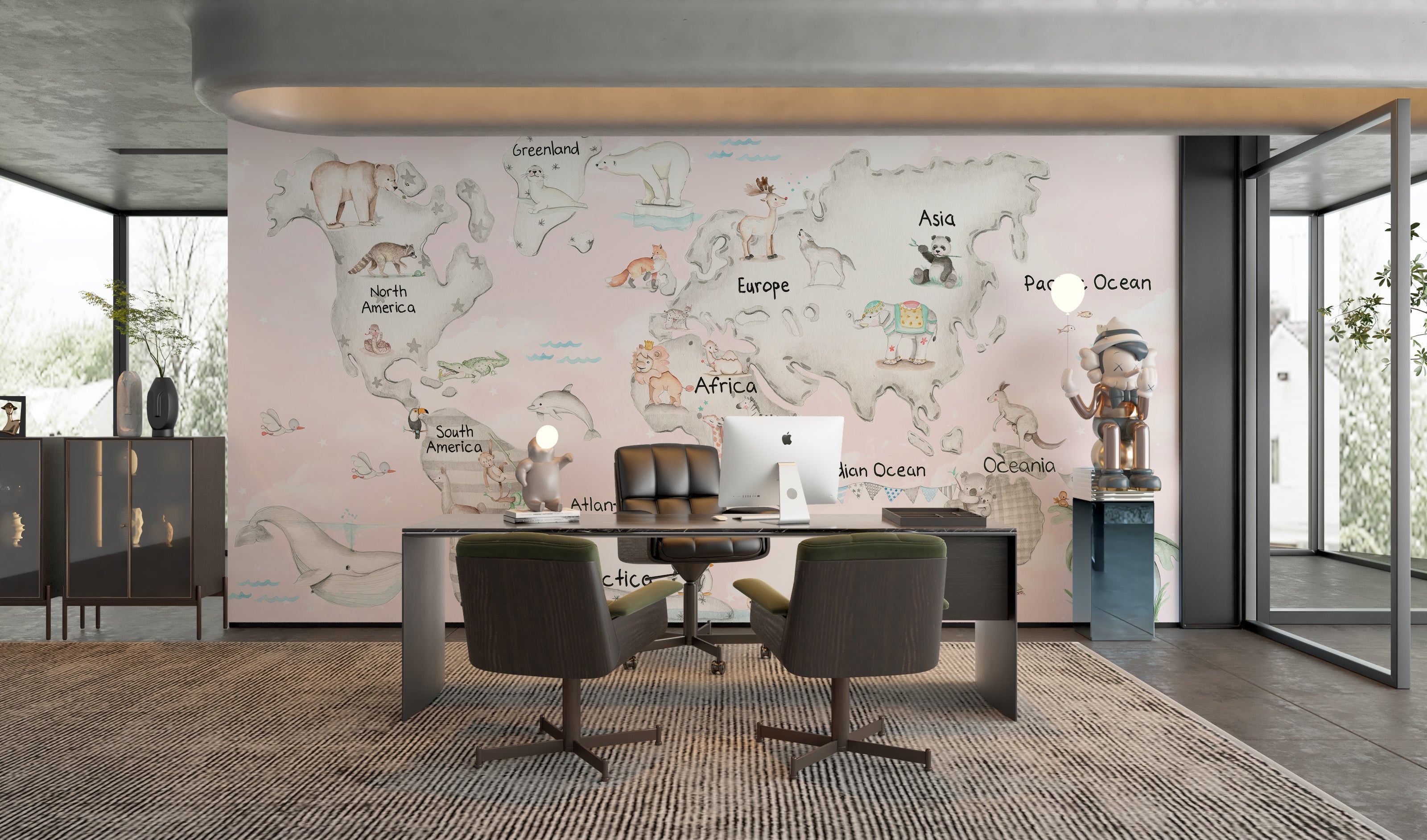 Playful wildlife mural wallpaper for adventurous walls