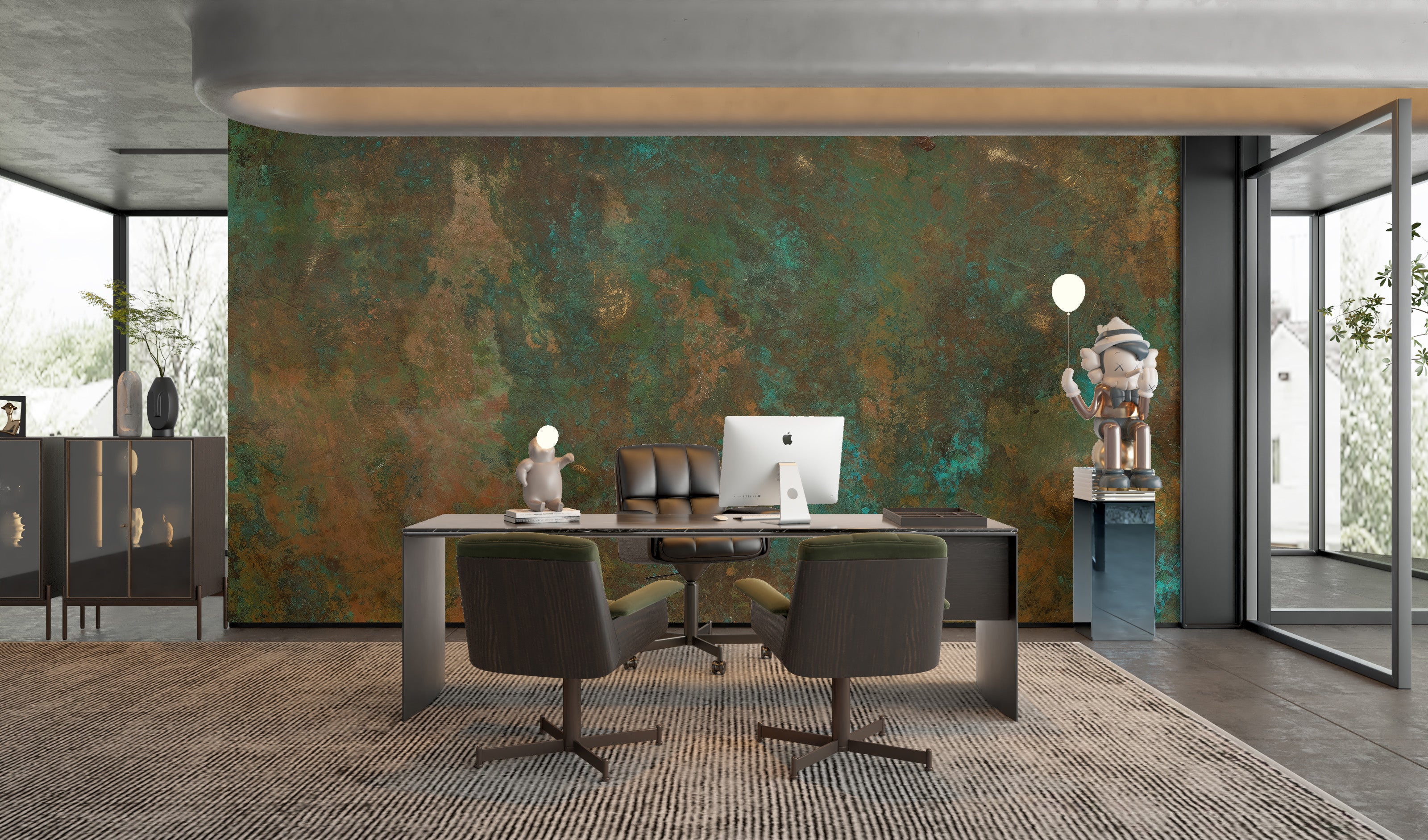 Rustic green copper wallpaper mural for elegant decor