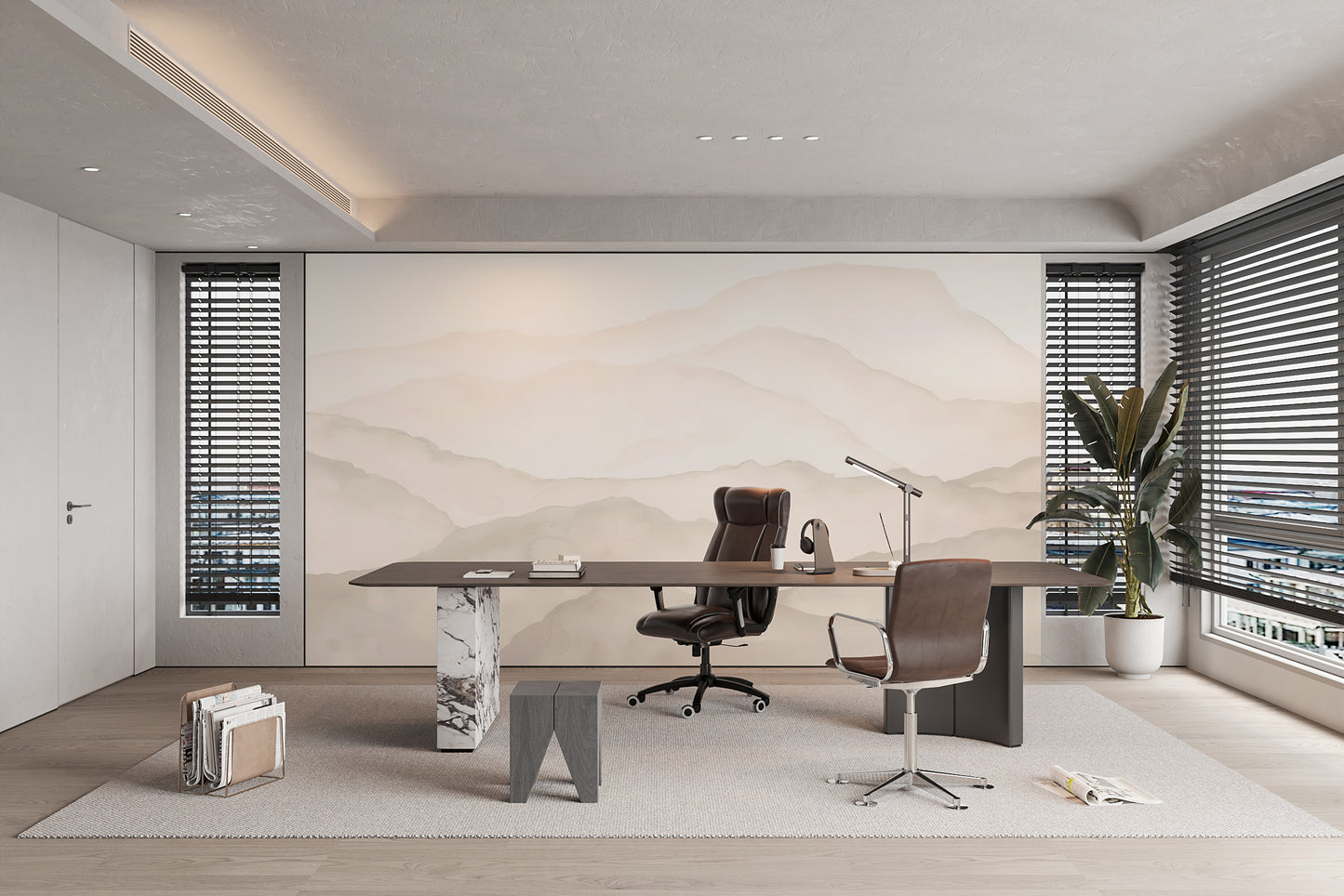 Elegant wallpaper mural with soft mountain peaks design