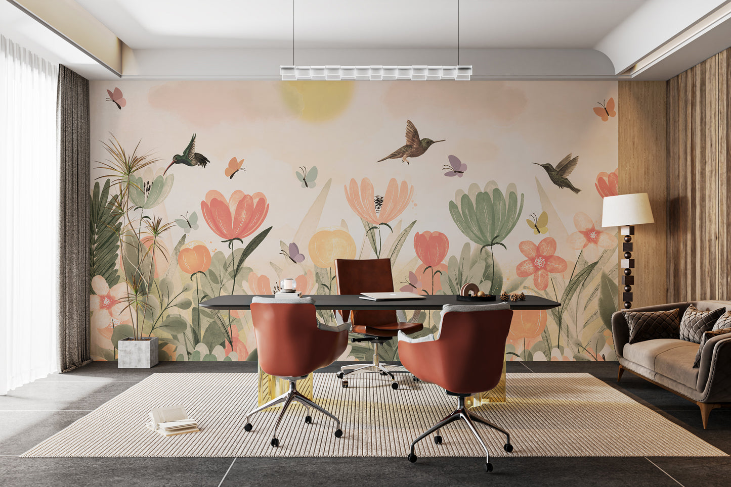 Beautiful hummingbird mural for nature-inspired interiors