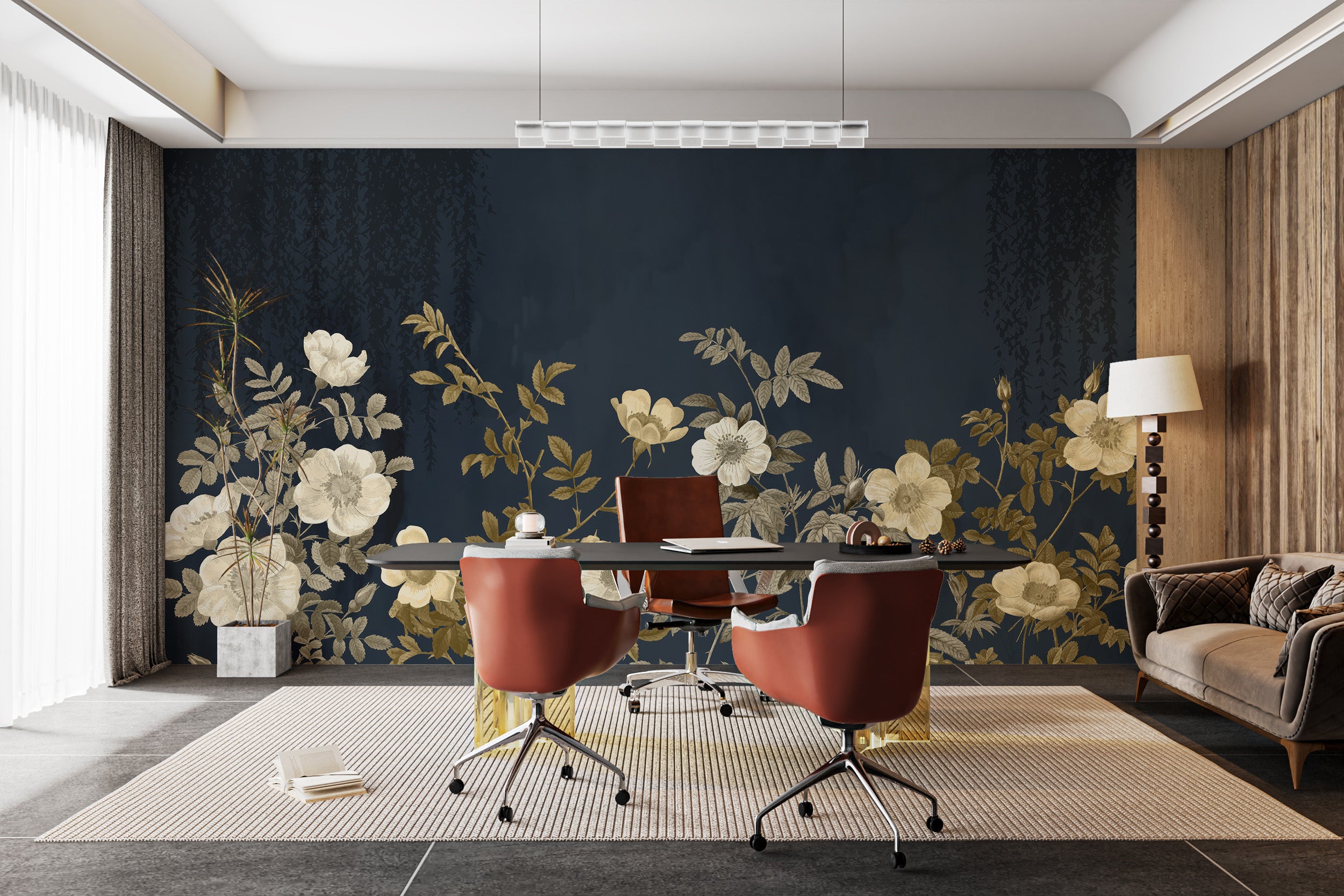 Nighttime golden blossoms mural for a luxurious ambiance