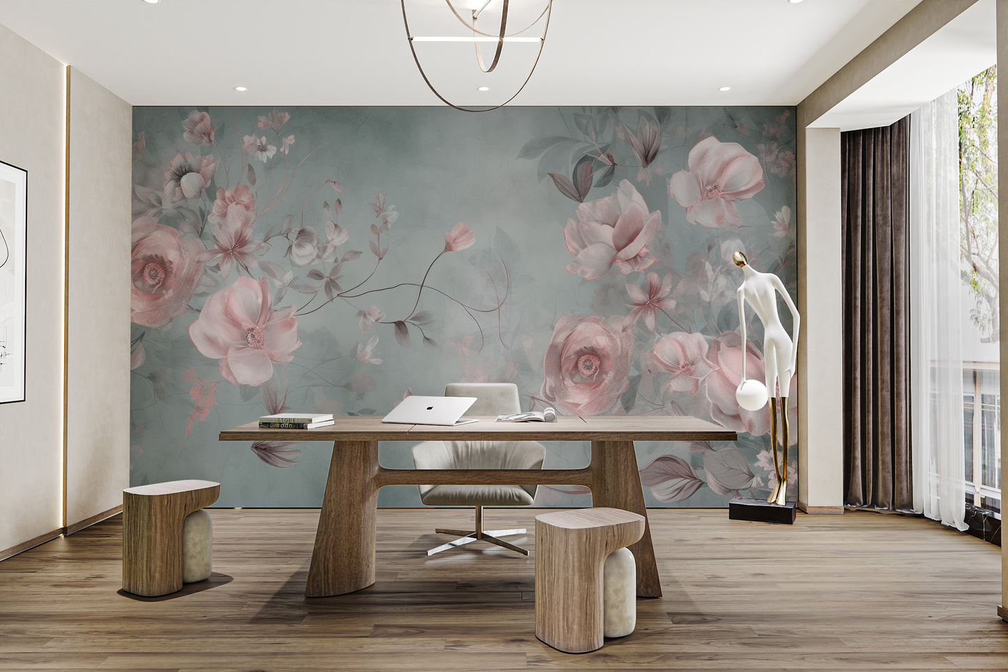 Artistic floral mural with elegant and sophisticated design