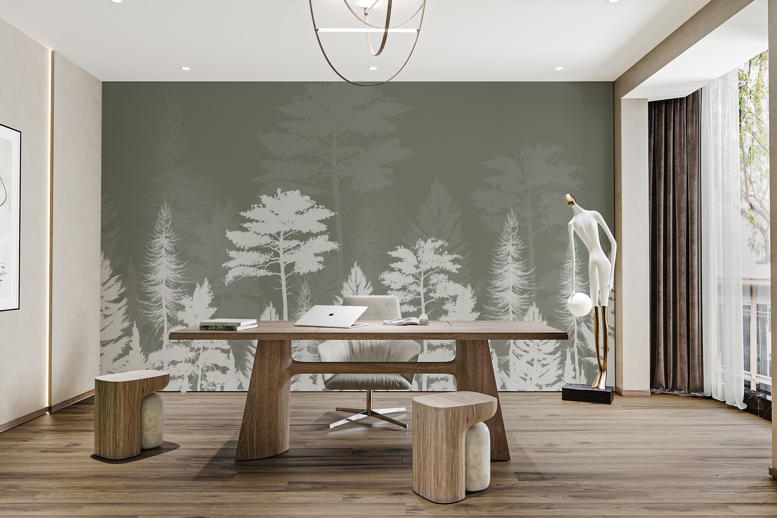 Woods shadow wallpaper mural for serene interiors