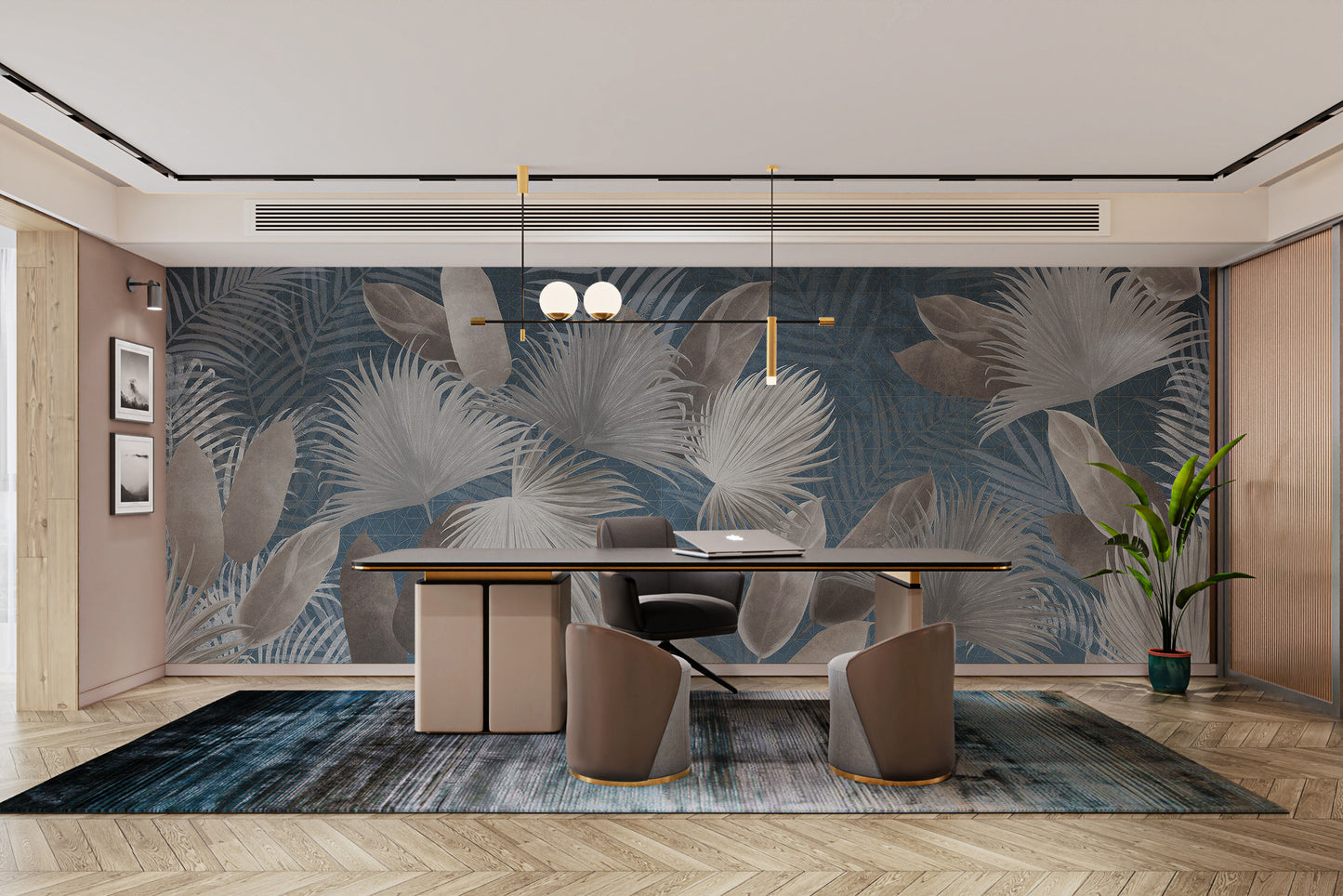 Vibrant exotic leaves mural for tropical-themed interiors