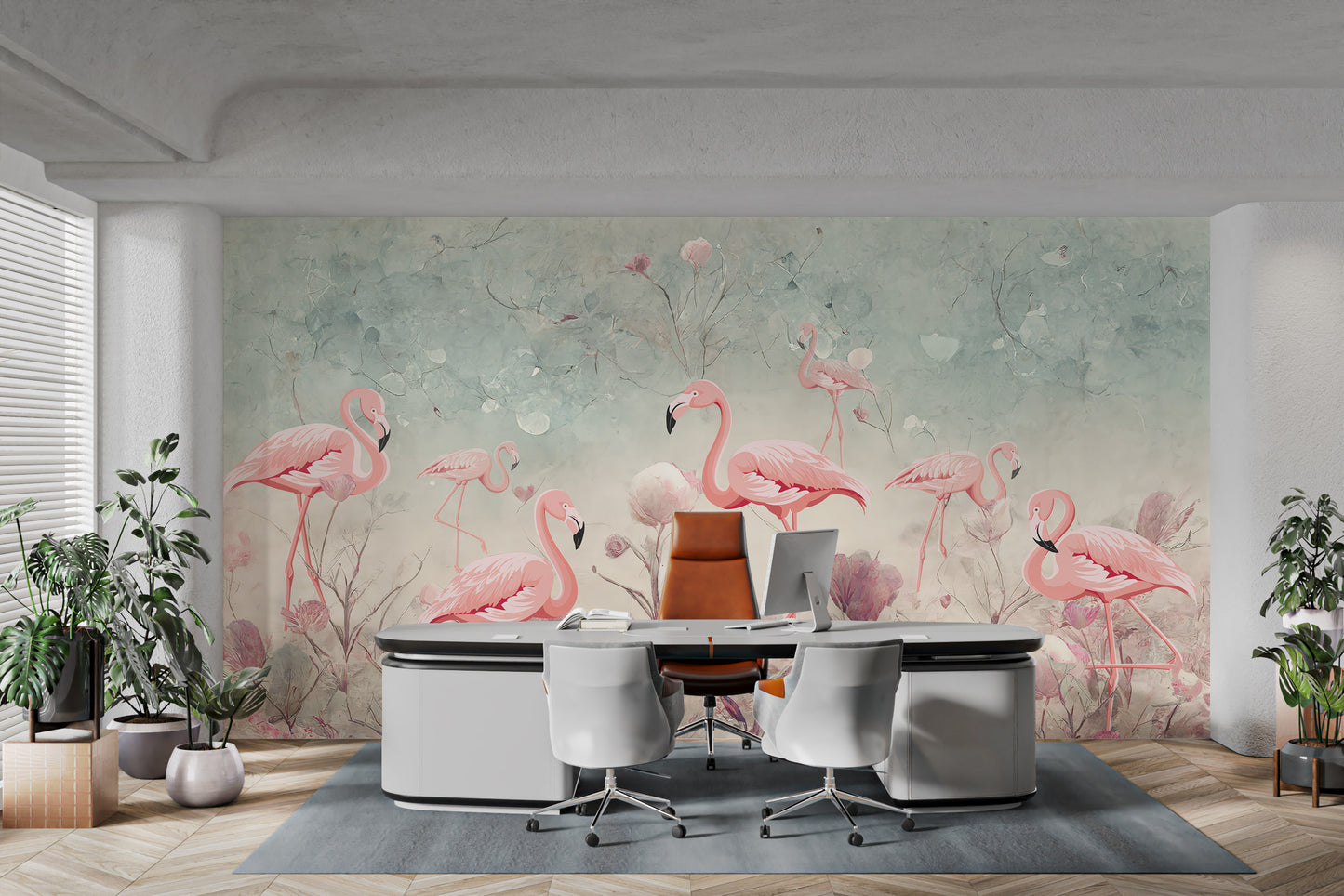 Flamingo fantasy mural for bold and exotic room accents