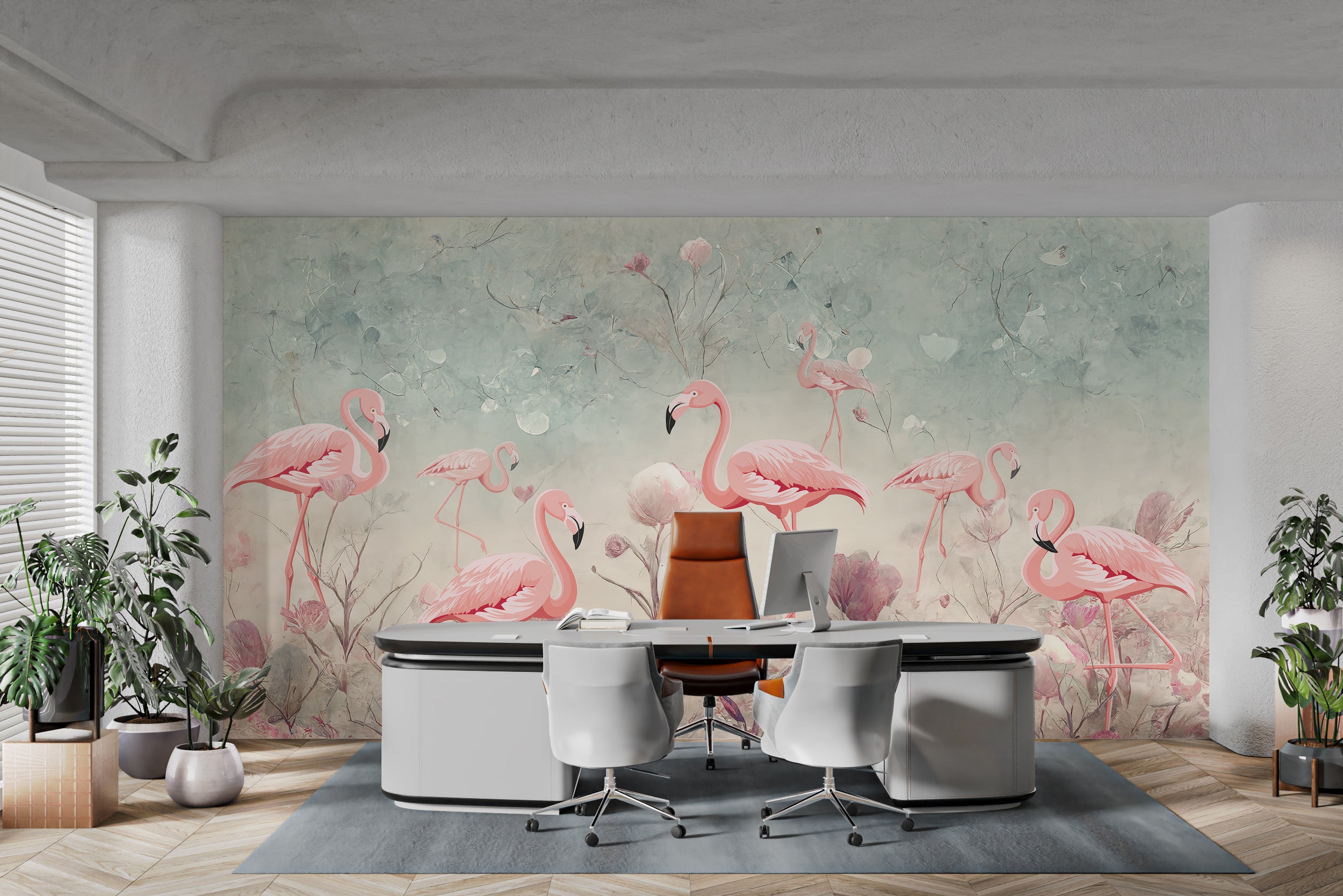 Flamingo fantasy mural for bold and exotic room accents