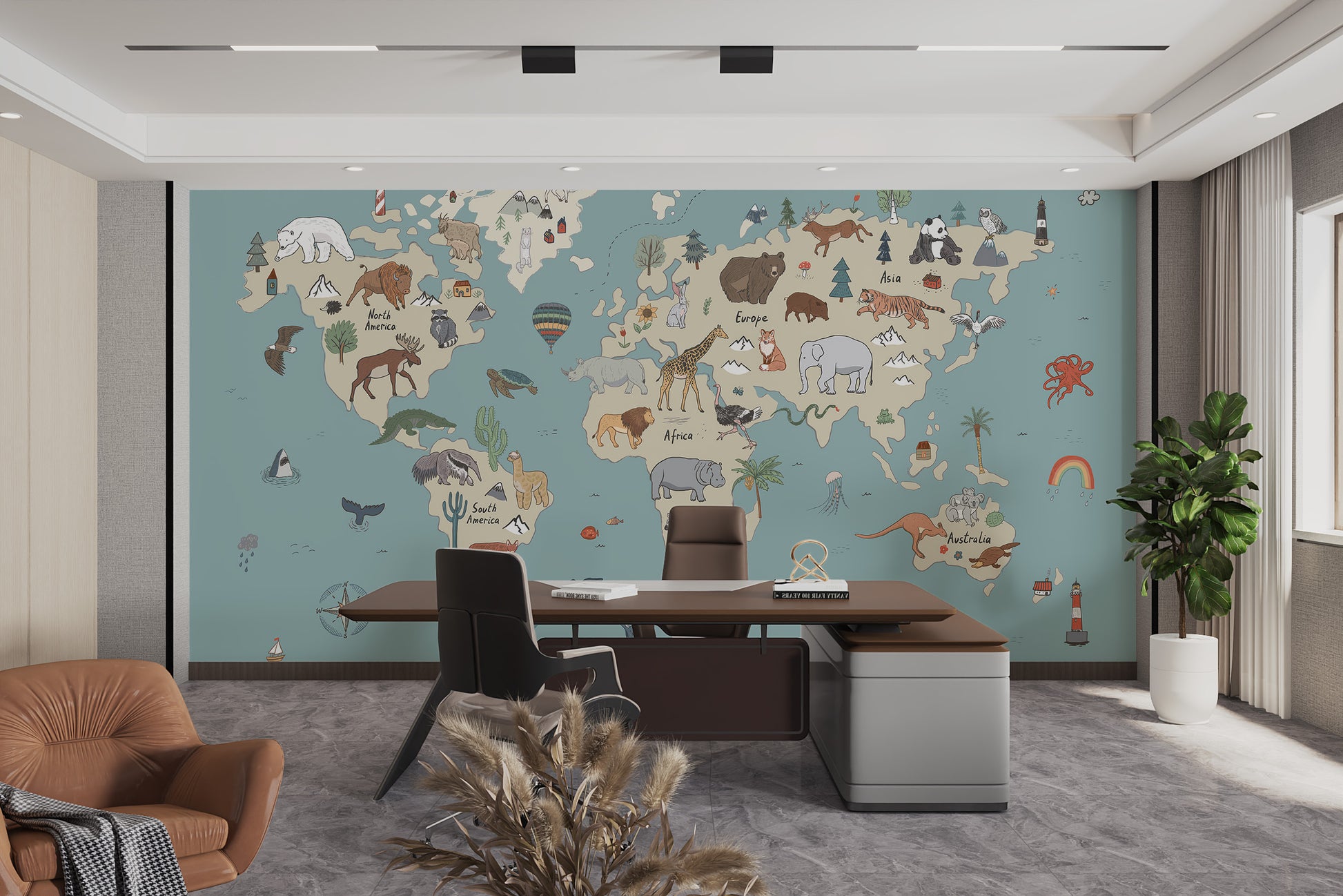 Global wildlife wallpaper mural for nature-inspired decor