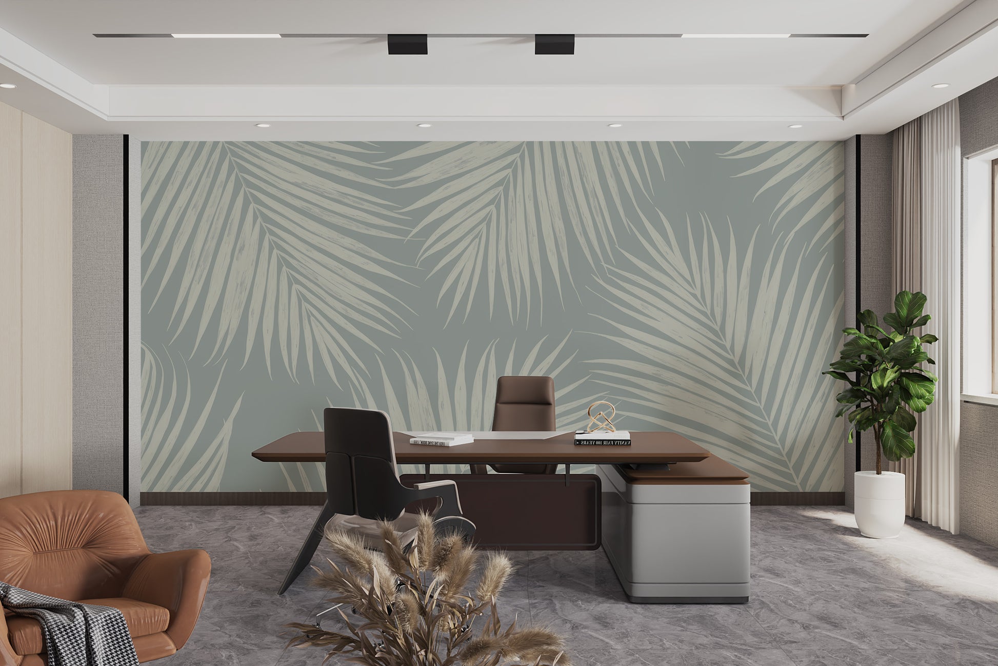 Green palm leaf mural wallpaper for stylish spaces