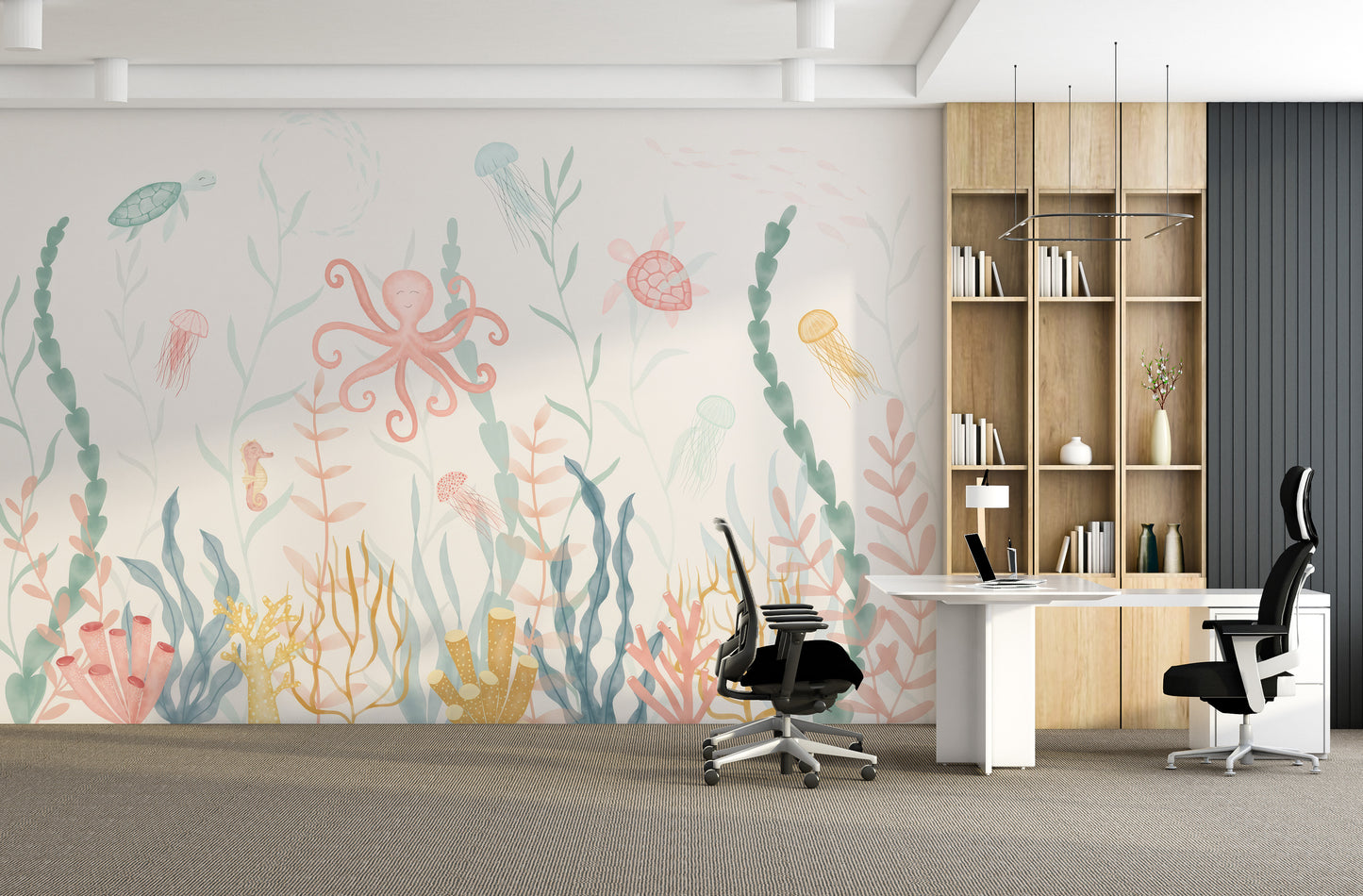 Removable marine life mural wallpaper for kids